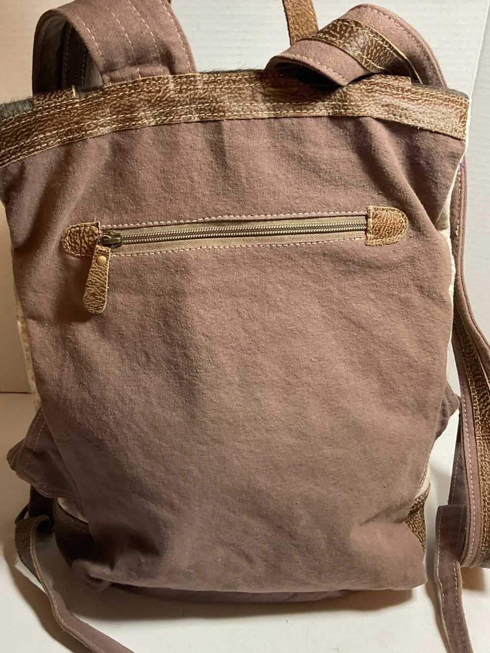Myra Bag Canvas Cowhair Leather Backpack Boho Southwest